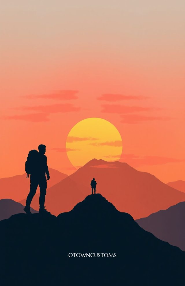 Mountain Hiker Sunset Phone Case Minimalist Silhouette