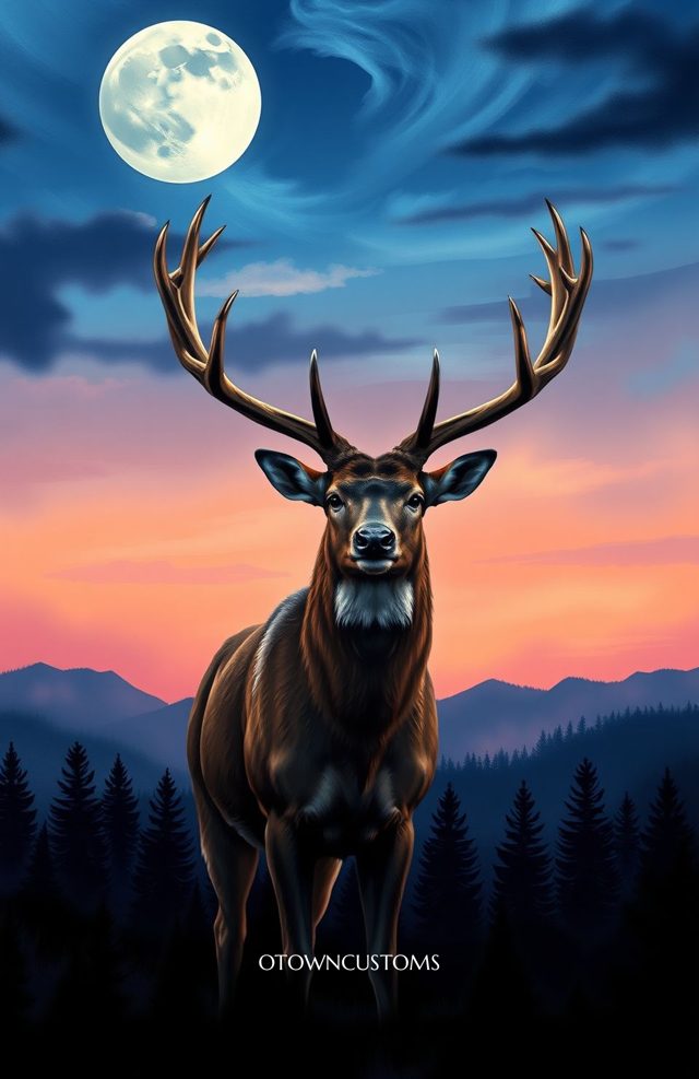 Realistic Digital Art Mystic Moonlit Stag