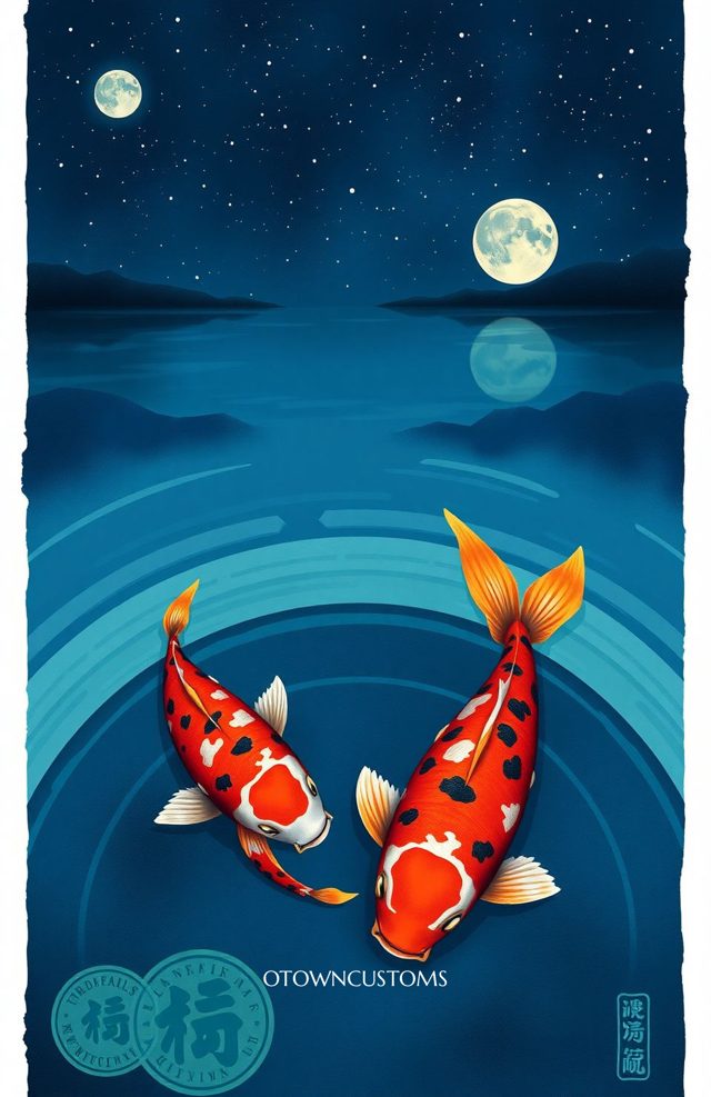Celestial Koi Pond Japanese Night