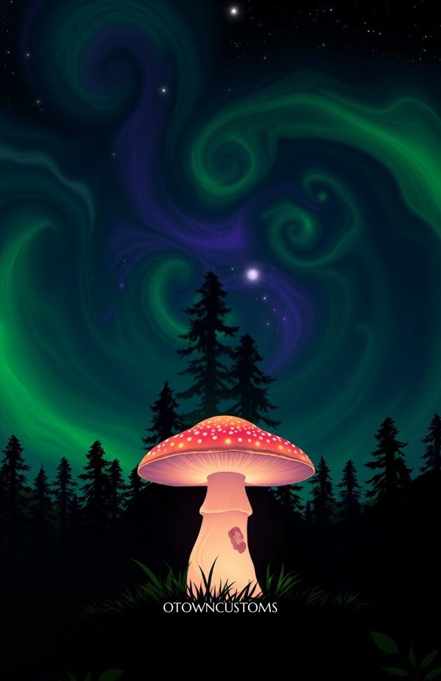 Magical Forest Glowing Mushroom Aurora