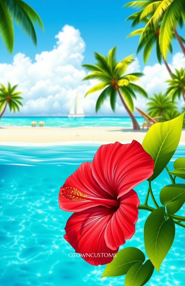 Tropical Beach Hibiscus Scene