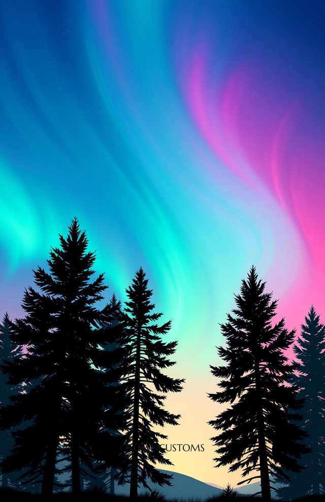 Aurora Borealis Forest Silhouette