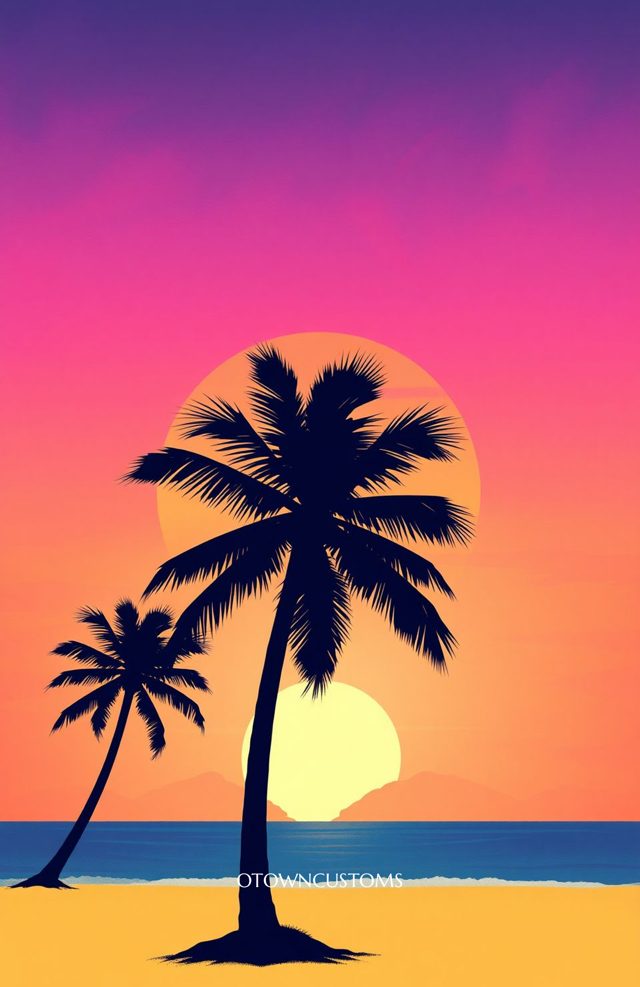Retro Sunset Palm Beach
