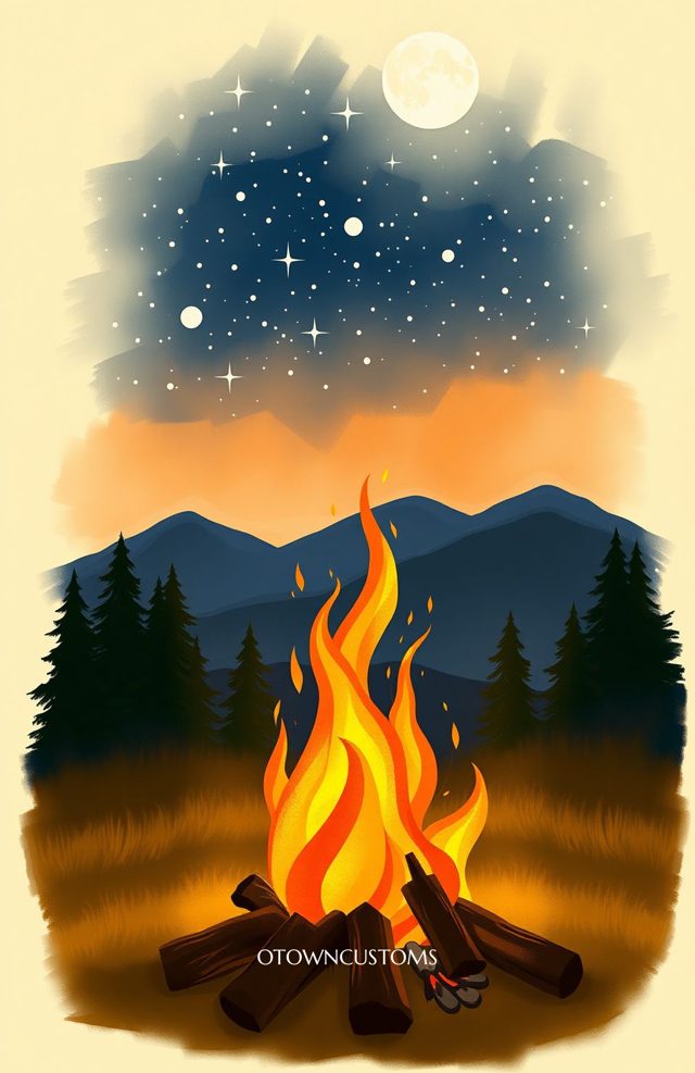 Cozy Camping Illustration Campfire Night
