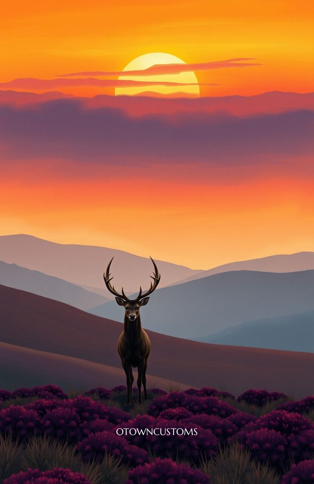 Stylized Mountain Stag Sunset
