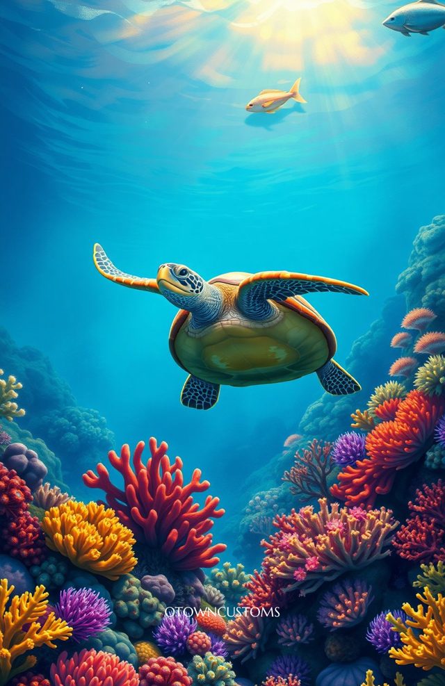 Vibrant Underwater Turtle Coral Reef