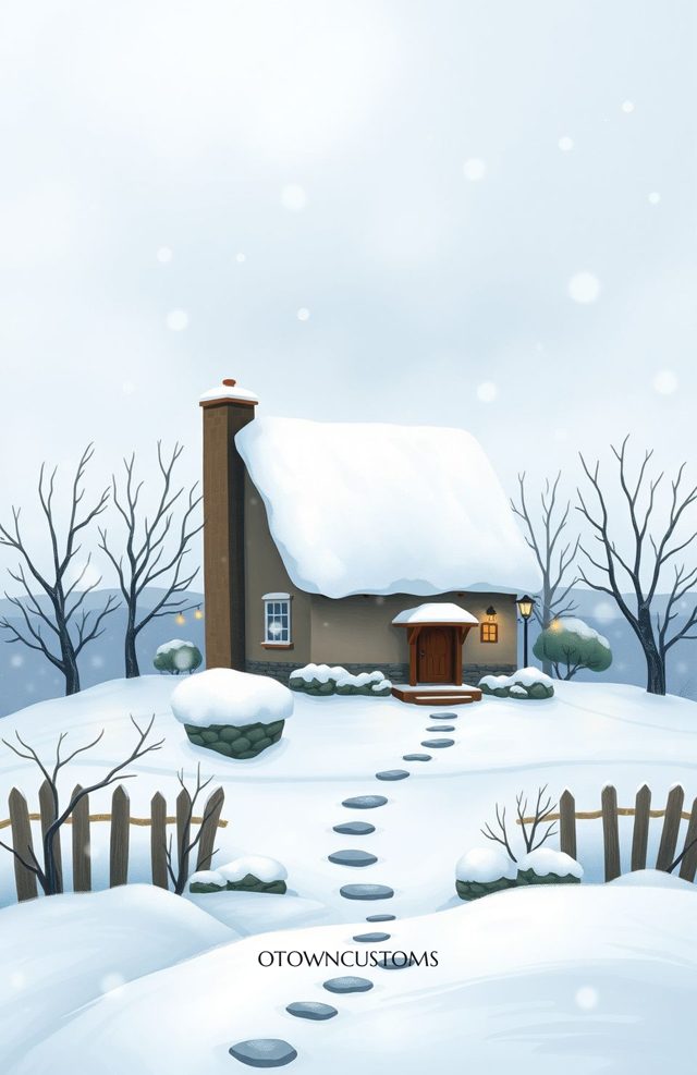 Cozy Cottage Winter Snowfall Scene