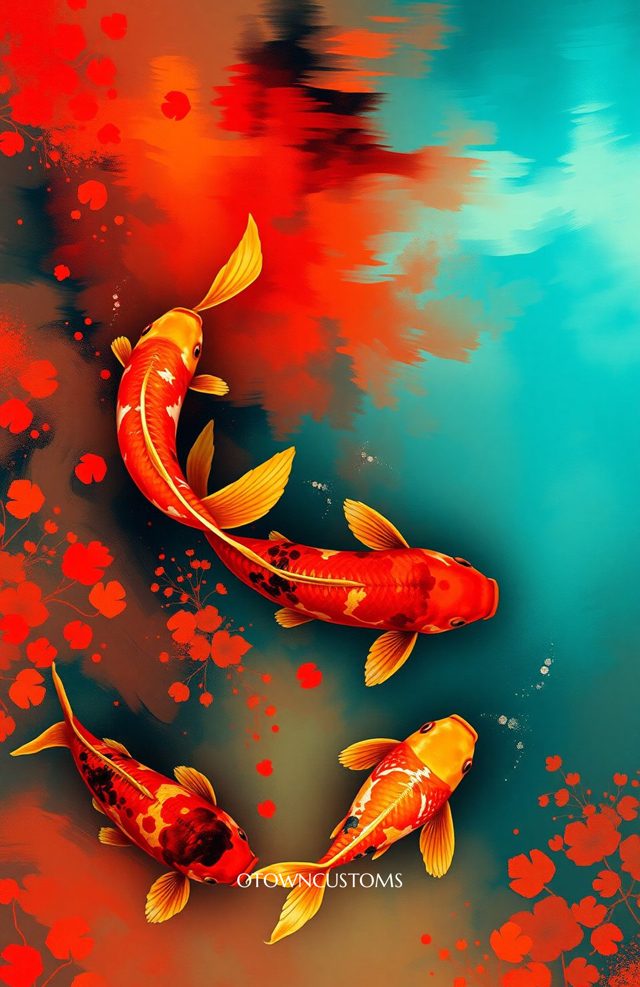 Painterly Koi Fish Watercolor Pond
