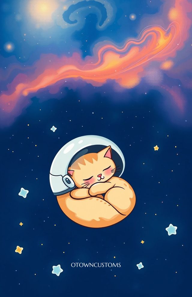 Cartoon Illustration Galactic Space Cat Nap
