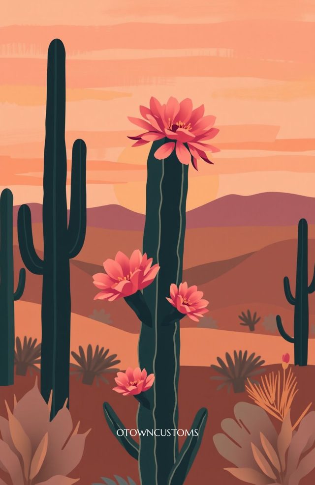 Geometric Desert Cactus Bloom Flat Design
