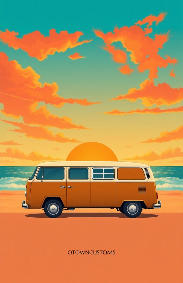 Stylized Retro Van Beach Vibes