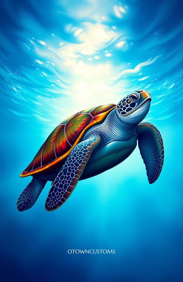 Realistic Digital Art Ocean Turtle Swim