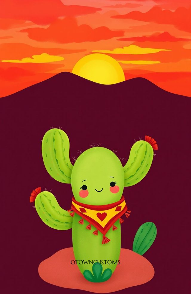 Cartoon Cactus Sunset Serape