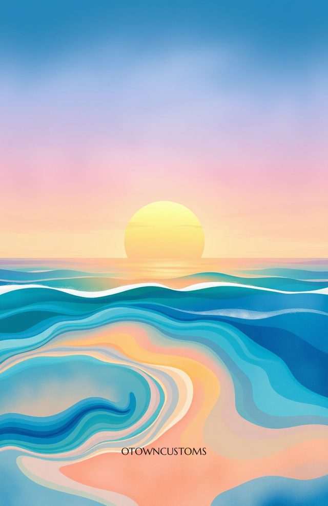 Abstract Sunrise Beach Waves Seascape