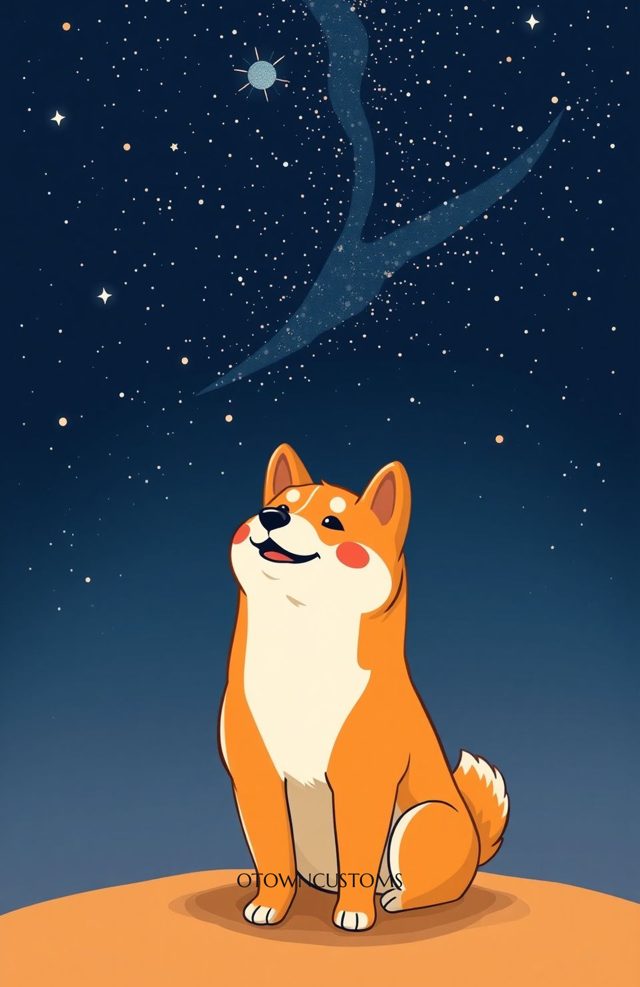 Cute Shiba Inu Stargazing Cartoon