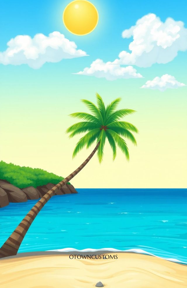 Cartoon Beach Scene Phone Case Tropical Paradise Cove