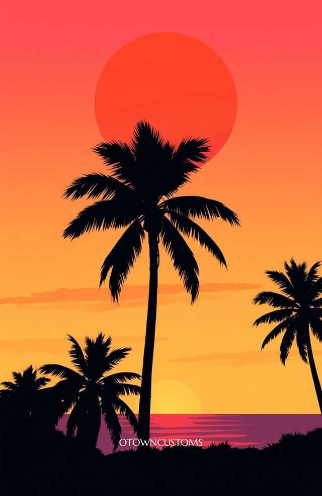 Retro Sunset Palm Vibes Tropical