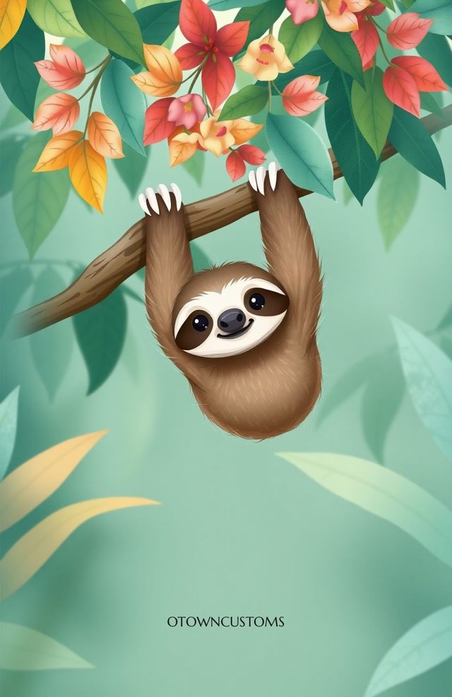 Cartoonish Cute Sloth Hanging Around