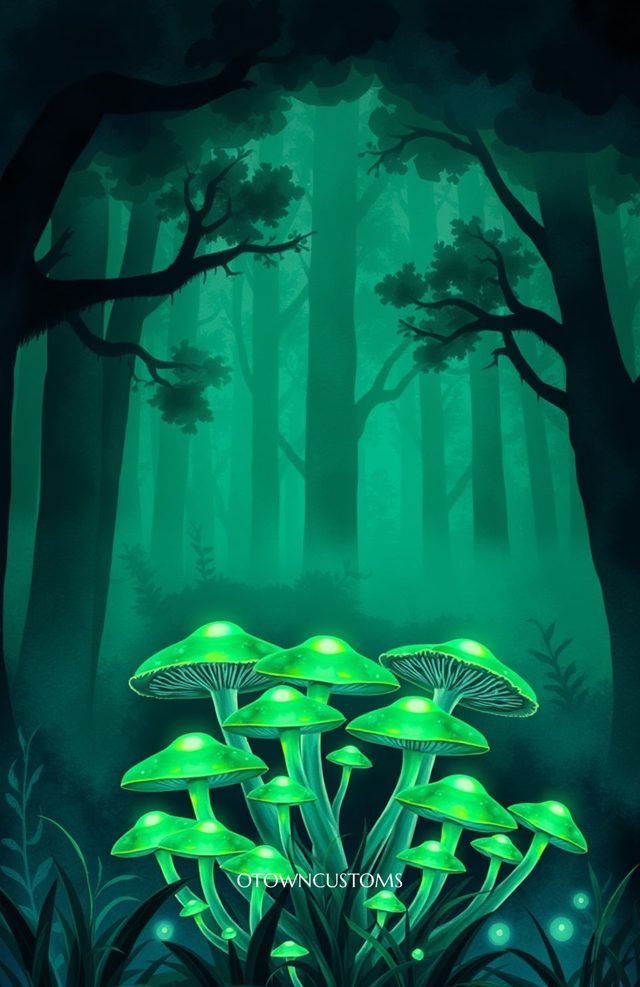 Glowing Emerald Forest Fungi
