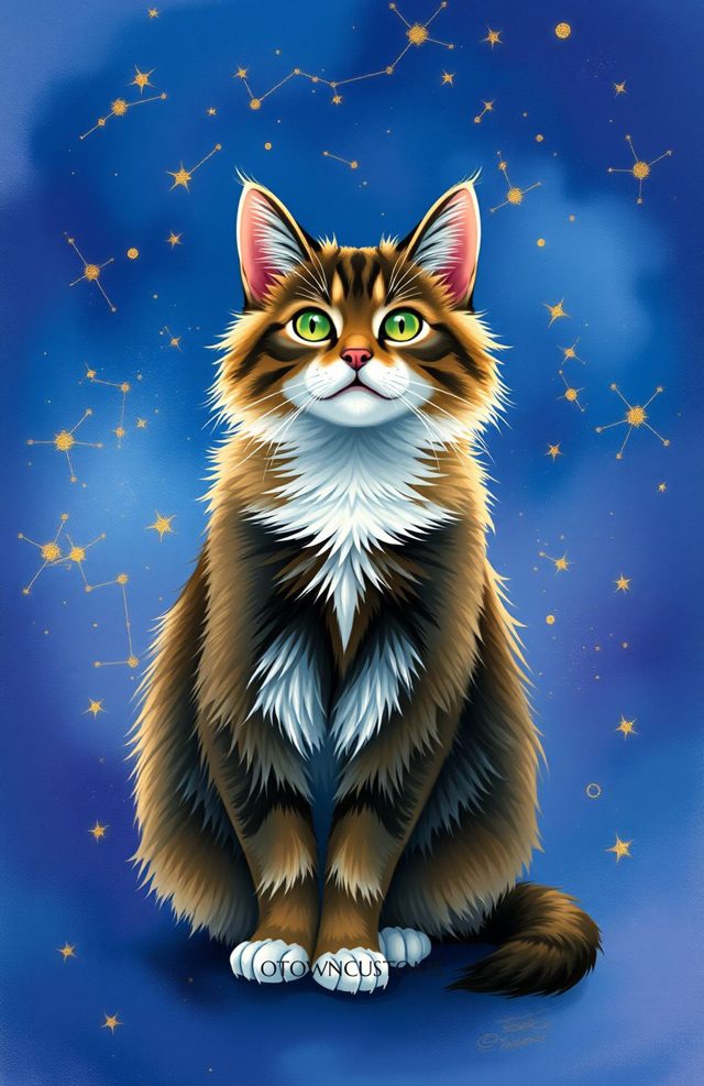 Stylized Digital Art Mystic Cat Stardust Dream