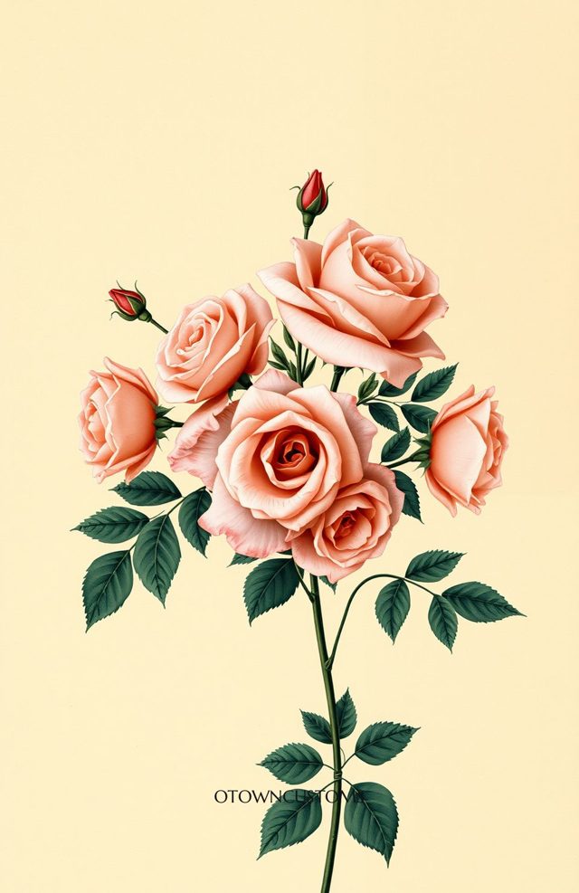 Vintage Botanical Rose Garden