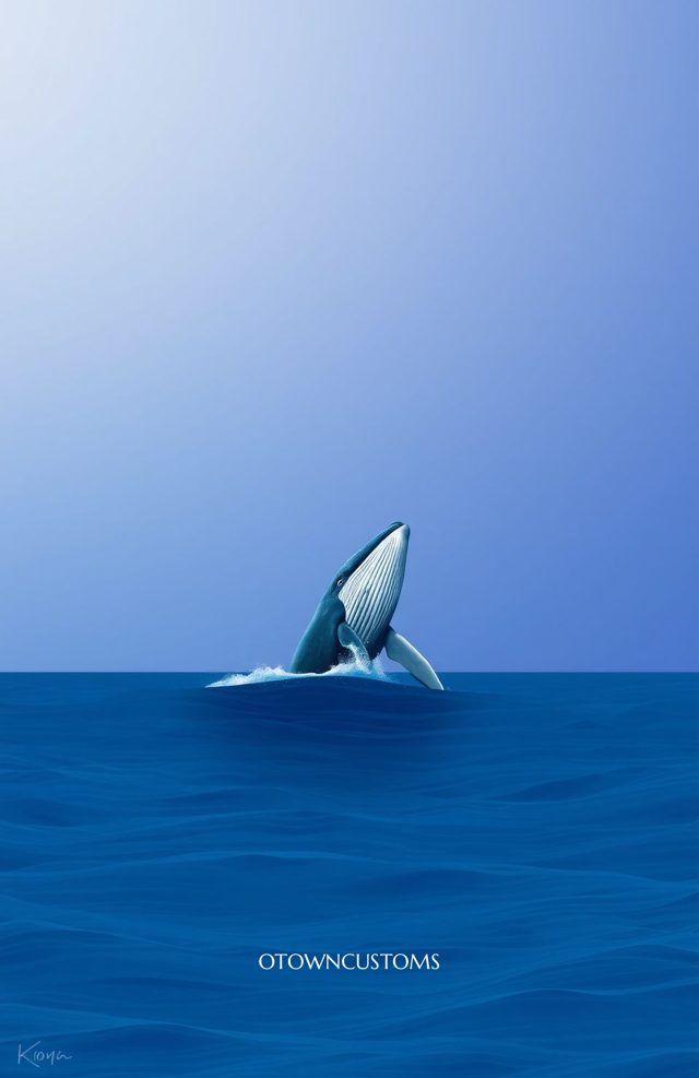 Realistic Painting Diving Whale Ocean Depths
