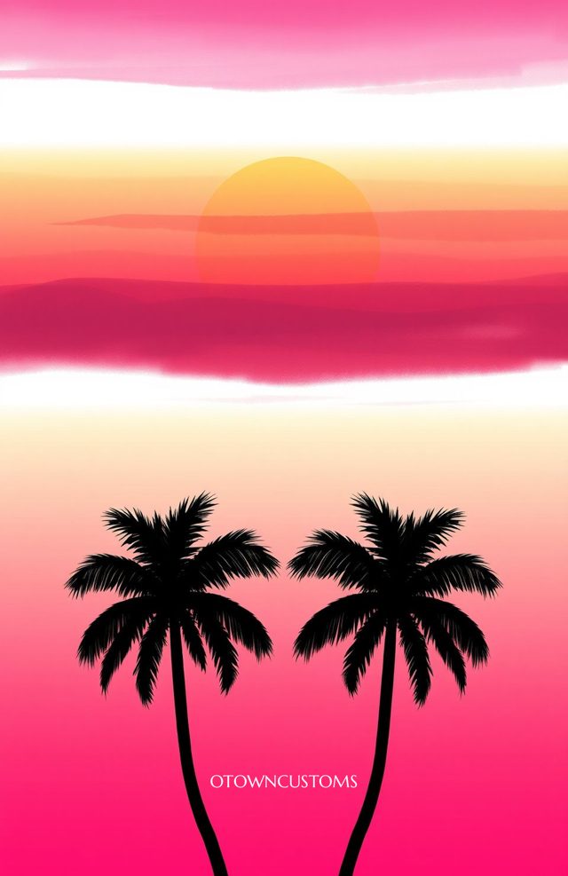 Tropical Sunset Palm Retro