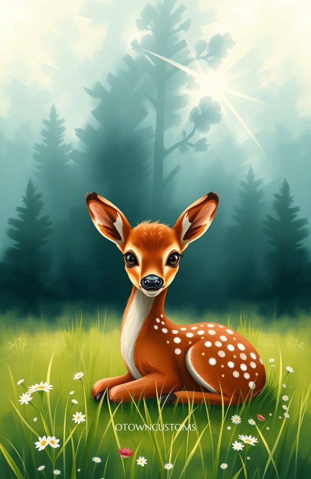 Whimsical Illustration Enchanted Forest Fawn