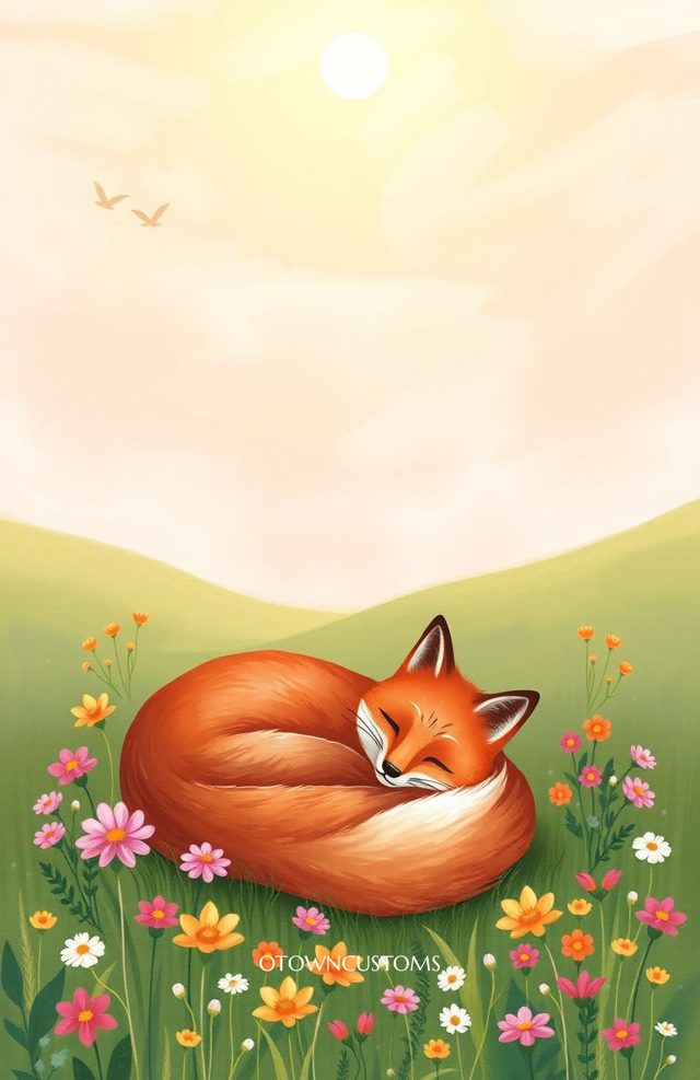 Daydreaming Fox In Flowers Watercolor