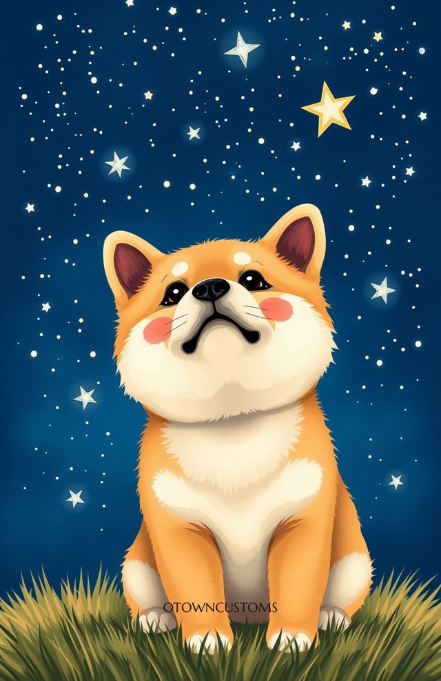 Whimsical Cute Shiba Inu Stargazer