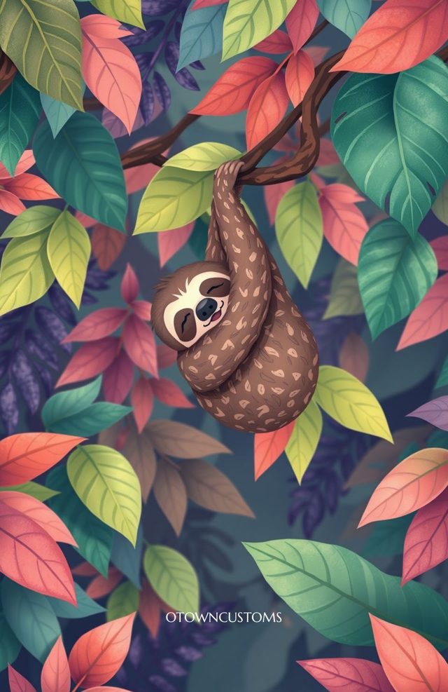 Illustrated Jungle Cute Sloth Naptime