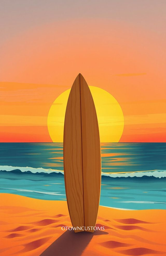 Stylized Beach Sunset Surfboard