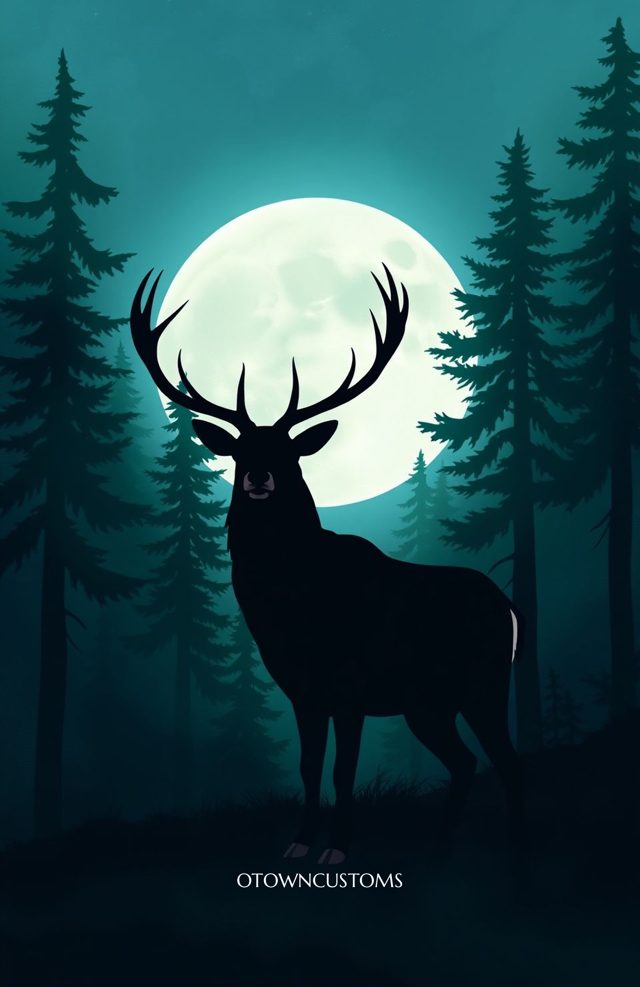 Minimalist Moonlit Forest Stag