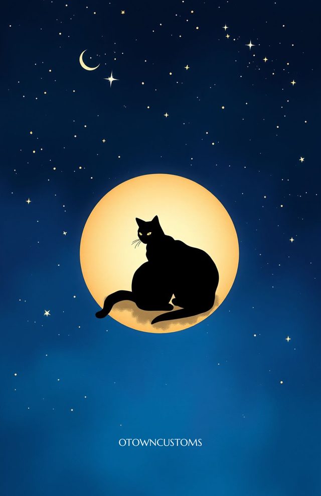 Silhouette Art Crescent Moon Cat