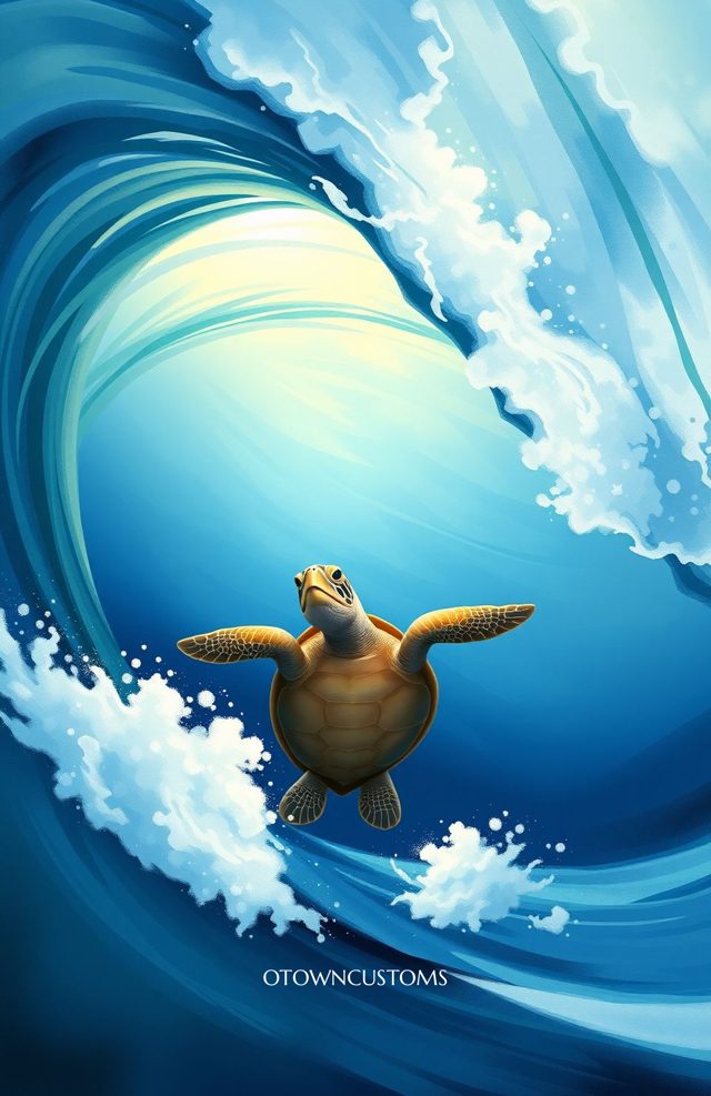 Stylized Ocean Wave Turtle Dive