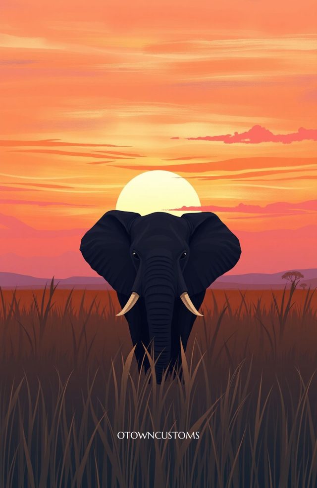 African Sunset Elephant Silhouette