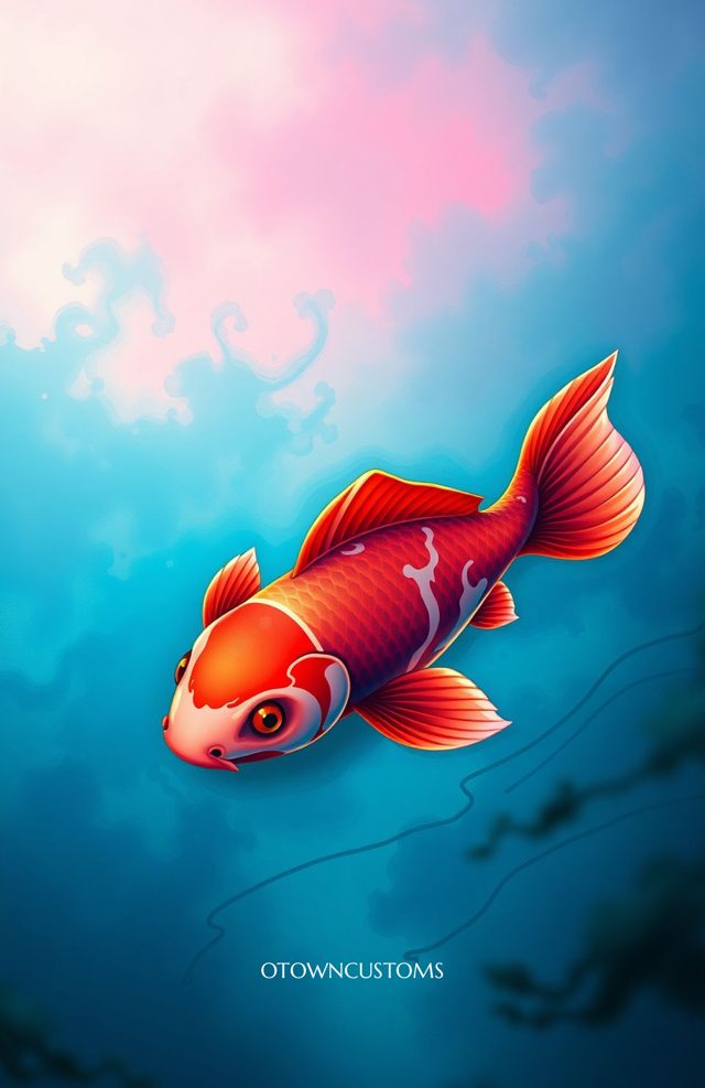 Stylized Digital Art Neon Koi Serenity