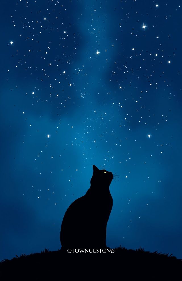 Silhouette Midnight Cat Stargazing