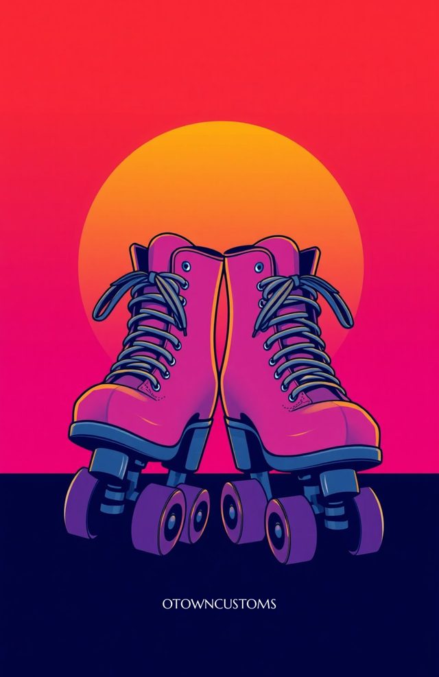 80s Roller Skates Retro Sunset