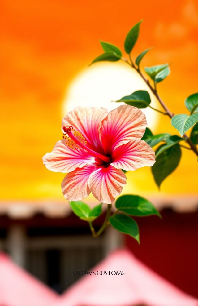 Tropical Hibiscus Floral Bloom Vibrant Sunset