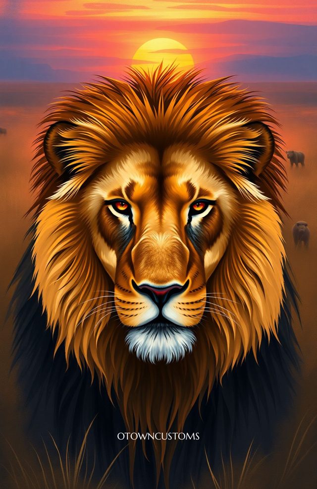 Lion's Gaze Savannah Majesty Realistic Portrait