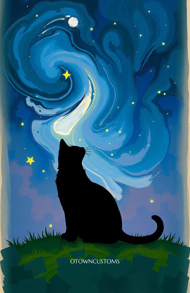 Painterly Silhouette Starry Night Cat
