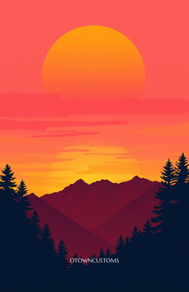 Minimalist Sunset Mountains Retro Shield