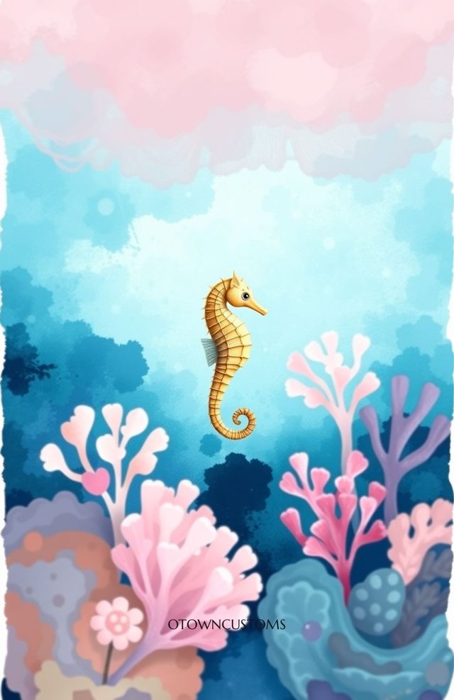Watercolor Seahorse Coral Reef