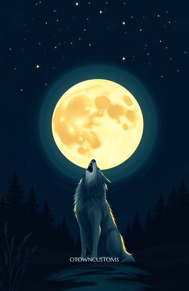 Celestial Wolf Howling Moon Stylized Illustration Phone Case For iPhone Samsun
