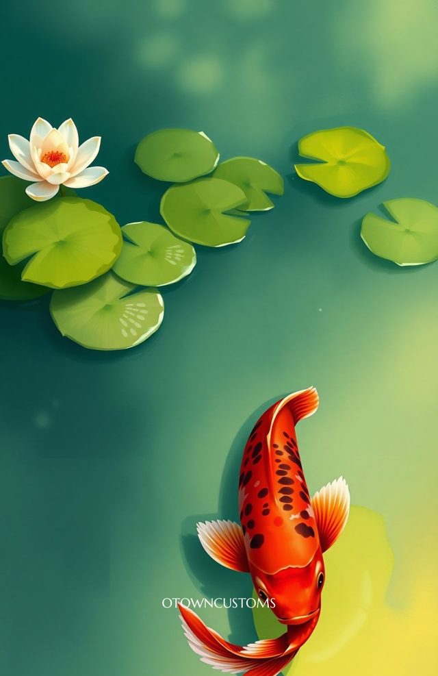 Crimson Koi Pond Digital Painting