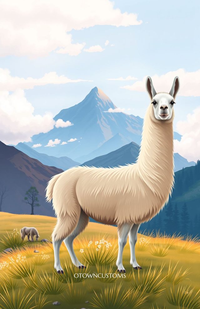 Painterly Landscape Llama Nature Highland Vista