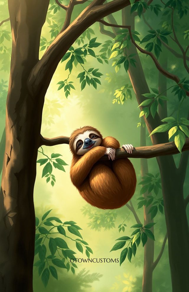 Sloth Zen Forest Stylized Illustration