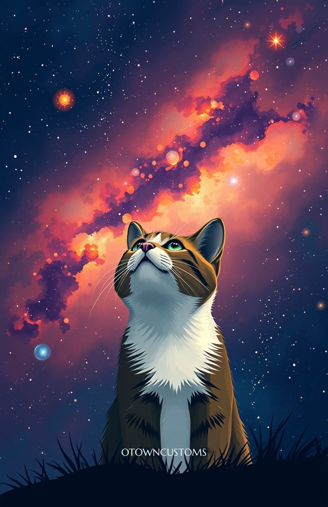 Cosmic Cat Galaxy Gaze Digital Art