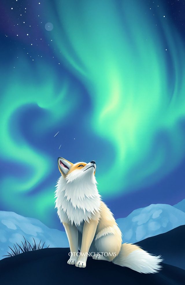 Arctic Fox Northern Lights Digital Illustration